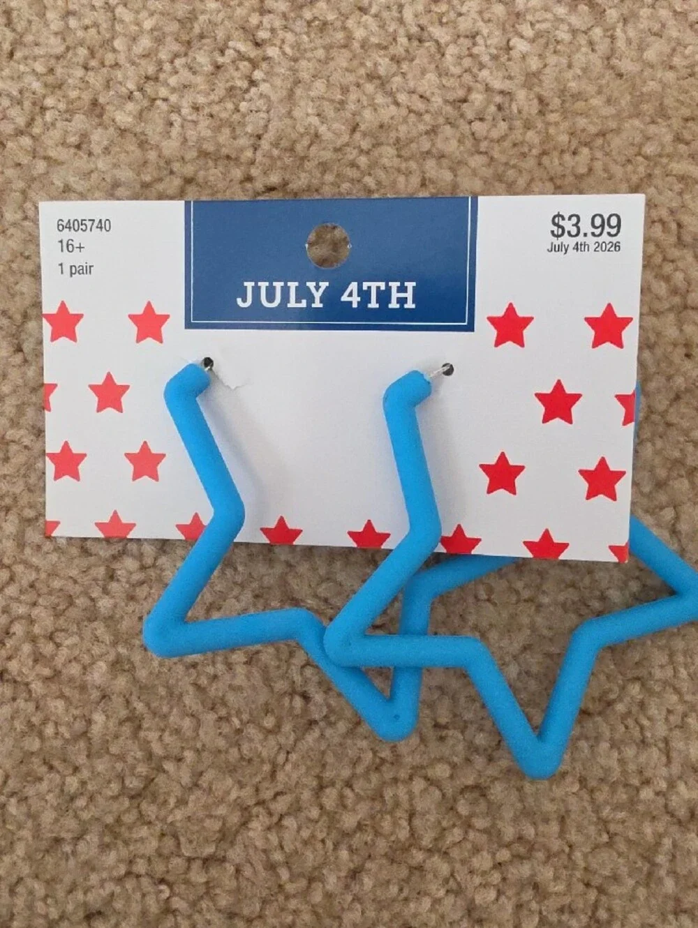 Hobby Lobby Kids 4th of July Red Blue Gold Bow Stickers & Star Earrings Set
